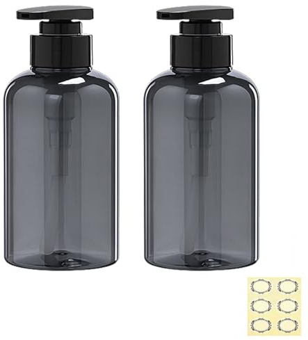 Empty Plastic Pump Bottles Dispenser - Apstaqeoo 2Pc 300ml/10oz Cylinder Shampoo Lotion Hand Pump Bottle Toiletries Liquid Dispenser Shower Gel Storage Refillable Container for Bathroom/Kitchen(Grey)