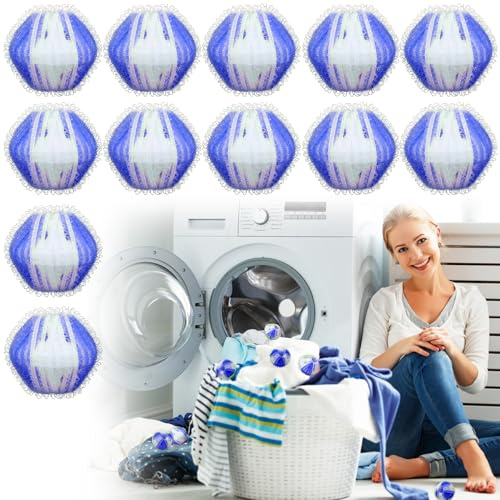 Boule Anti Poil pour Machine à Laver, 12x Boules de Lavage Attrape Poils d'Animaux & Peluches, Réutilisables pour Machine à Laver et Sèche-Linge (Bleu)