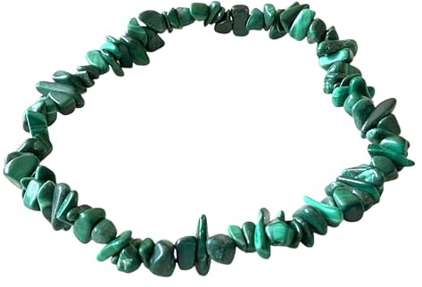 Steinfixx Malachit Splitterarmband I 18cm I Schutzstein gegen negative Energien I Afrika-Kongo I handgefertigt I elastisch I angenehm zu tragen I AAA-Qualität I Lieferung in Organzasäckchen