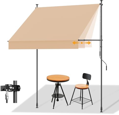HOMEDEMO Tenda da Sole a Morsetto con manovella regolabile, tende per esterno senza foratura, Altezza e Bracci Regolabile, Impermeabile e Anti-UV, per Balcone e Terrazzo, 200cm x (120-150) cm Cachi