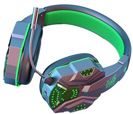 Cool Appearance Stereo Gaming Headset Noise Cancelling Over Ear Headphones with Mic LED Light Surround Bluetoothcompatible 5.1 Headphone Green Black