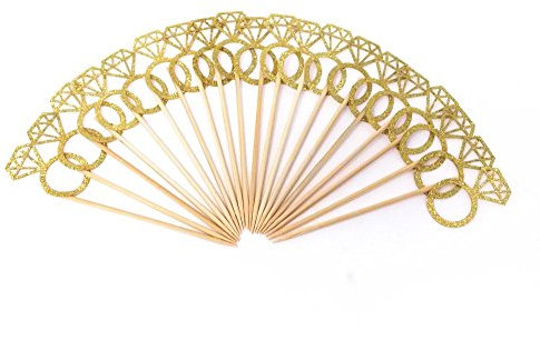 HONBAY 20pcs Gold Glitter Diamond Ring Cupcake Toppers Cupcake Party Picks