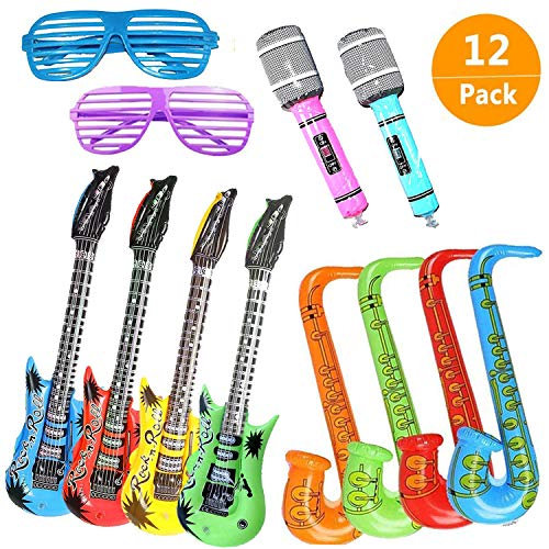 Inflatables Gitarre Saxophon Mikrofon Ballons Musikinstrumente Zubehör Leuchtende Gläser Im Dunkeln leuchten Für Party Supplies Party Favors Ballons Zufällige Farbe (12 STÜCKE)