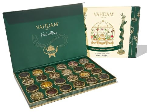 VAHDAM, Luxury Tea Gift Set | 24 Unique Loose Leaf Teas in Tin Caddies - Premium Tea Gift Box | Gluten Free & Non GMO | Gifts for Women, Men & Adults