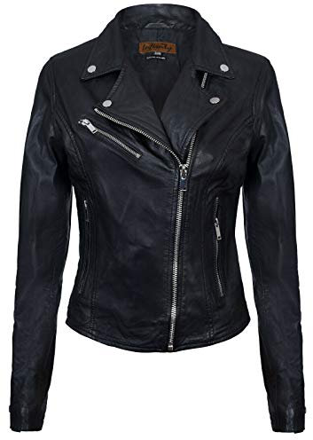 Infinity Leather Giacca in Pelle da Donna Nero Giacca in Vera Pelle Stile Motociclo Classico S