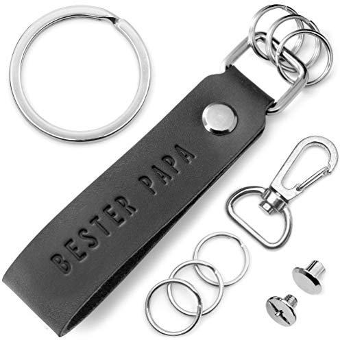 FABACH Papa Leder Schlüsselanhänger mit wechselbarem Schlüsselring in Geschenkbox - Papa Geschenk Anhänger für Vatertag und Geburtstag mit Bester Papa Gravur - Schlüsselband schwarzes Leder