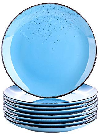 vancasso Navia Oceano Dinner Plate Set of 8, Stoneware Vintage Look Aqua Blue Dinnerware Tableware, 10.5 inch Snack/Salad/Fruit/Side Plate. (27 * 27 * 2.5cm)