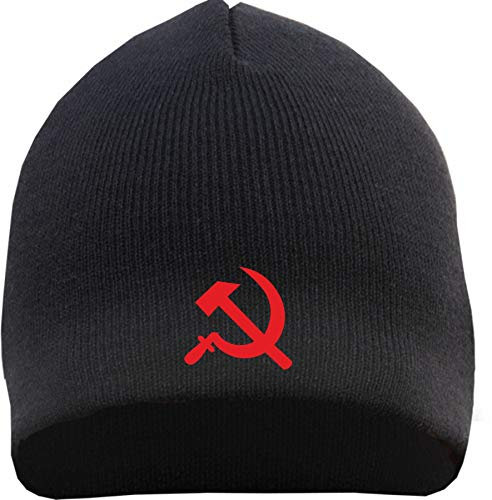 sostex Hammer und Sichel Beanie Mütze - Bestickt - Strickmütze Wintermütze Einheitsgröße Schwarz