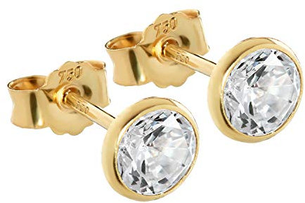 NKlaus Paar 5,3mm Ohrstecker Gelbgold 750 Gold Ohrringe 18 Karat Kristall Zirkonia weiß 2626