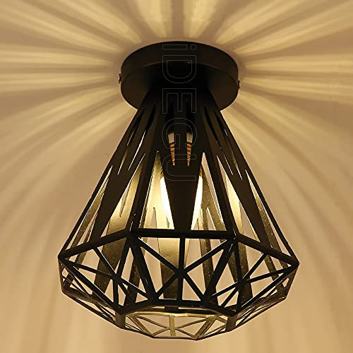 iDEGU Industrielle Deckenleuchte aus Metall Käfig Design Kronleuchter E27 Pendelleuchte Licht Dekoration Vintage Deckenlampe Flur, Eingang, Schlafzimmer, Eingang, Cafe, Restaurant (20 cm, Schwarz)