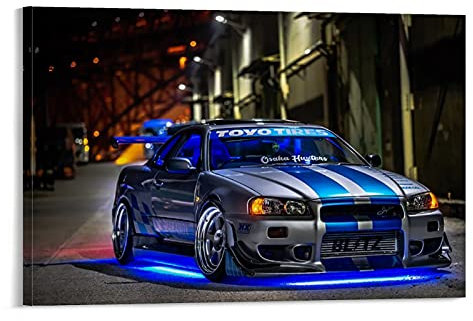 WXXF Nissan Skyline Fast and Furious 2 Night Leinwand Kunst Poster und Wandkunst Bilddruck Moderne Familienzimmer Dekor Poster 16x24inch(40x60cm)