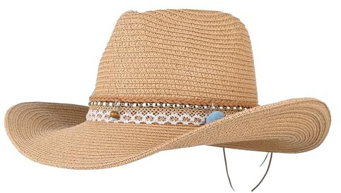 Sombrero de vaquero de paja para mujeres hombres y niñas enrollable ala ancha occidental Cowgirl verano playa sol sombreros - beige - talla única
