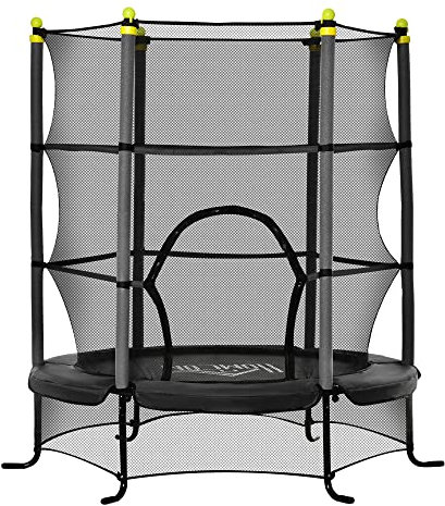 HOMCOM Kindertrampolin Ø 1,63 × 1,63H m Sicherheitsnetz Reißverschlusstür Federabdeckung 6 gepolsterte Pfosten Inklusive Schwarz