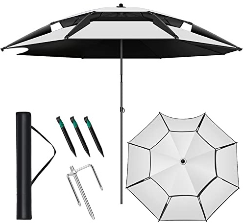 LIGUOYI Sonnenschirm Strand UV Schutz Mit 16 Rippen Sturmfest 360 ° Neigbarer Sonnenschirm, Mit Bodendübel Fischerschirm, Tragbar Ventilazione 99% Schatten, Für Strand Terrasse Garten Outdoor