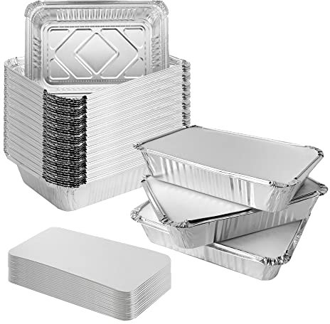 AZKEEGREY 50 Pcs Aluminium Foil Trays With Lids, Disposable Foil Food Containers With Lids For Baking Food Storage Takeaway BBQ Tin Foil Trays