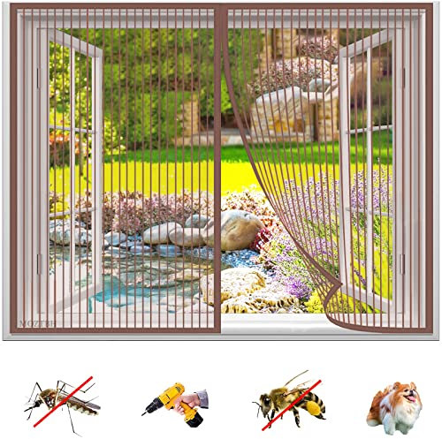 Zanzariera Magnetica Finestra, Anti Zanzare Autoadesivo Rete Tenda Chiusura Automatica a Calamite Traspirante Protezione Insetti, Facile Montaggio per Finestra- Brown|| 70x90inch(180x230cm)