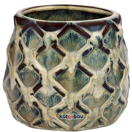 KOTARBAU® Maceta de cerámica esmaltada, Ø 9 cm, Tiesto Decorativo para Flores y Plantas, Macetero Redondo para Interiores, Minimalista, Verde, Beige, Forma y diseño de una piña, Original