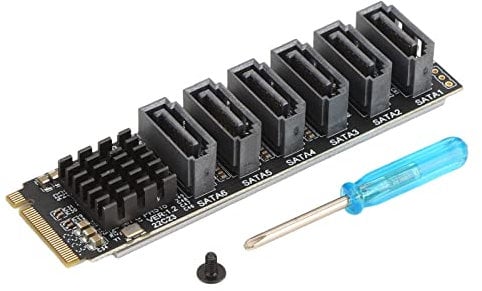 M.2 auf SATA3.0 Adapterkarte, 6 Port Erweiterungskarte, Festplattenerweiterung ASM1166 M.2 M EKY PCIE3.0 auf SATA Adapterkarte 6 Gbps Ph516 mit Smart Indicator.