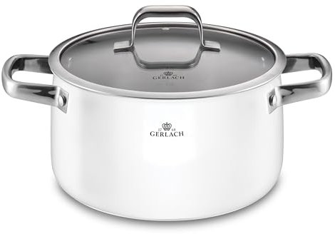 Gerlach 1760 Faitout Ø24 cm 5 l En Acier Inoxydable Tous Feux Dont Induction Couvercle En Verre Blanc Prime
