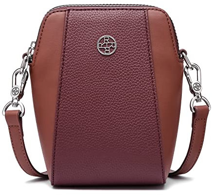 HOZYU Leder-Handytasche, Geldbörse, Crossbody-Tasche für Damen, Schultertaschen, verstellbarer Riemen, Doppelreißverschluss, rotbraun, Small