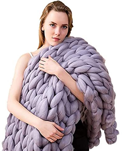 MHUQIA Knitted Throw Blankets 120x180cm, Chunky Knit Throw Blankets For Bed Knit Weighted Blanket, Handmade Chunky Chenille Knit Blanket, Chunky Cable Knit Blanket