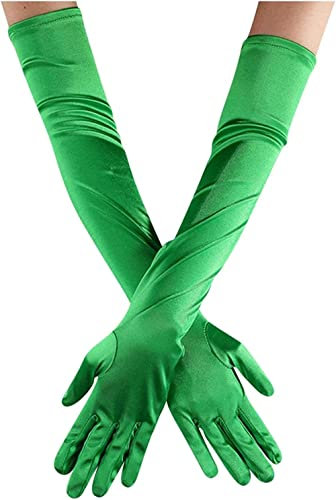 Youning Damen Handschuhe Opera Fest Party Tanz Classic Satin Handschuhe 1920er Stil Elegante Lang Abendhandschuhe Satinhandschuhe Elastisch Samt Ellenbogen Handschuhe für Frauen Mädchen (Grün)