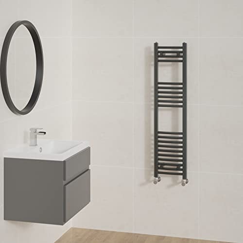NRG Curved Anthracite Bathroom Heated Towel Rail Radiator Central Heating Ladder Rad Warmer 1200x300mm
