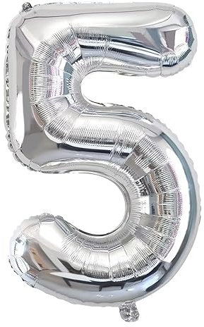 Vthoviwa 40 Zoll/18 Farbens Luftballon Zahlen 5 Silbrig, Luftballon 5. Geburtstag Foil Ballon, 0123456789,10-19,20-25,30,40,50,60,70,80,90, Folienballon 5 Party Dekoration Helium Unterstützen