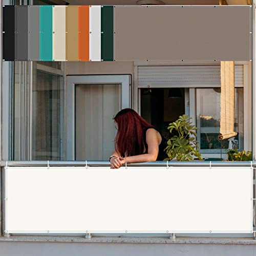blickdichte Balkonumspannung 65 x 700 cm Mit Montagezubehör Sonnenschutz Segel PB2 PES 100% Polyester für Seite den Balkon Garten Terrasse, Elfenbein