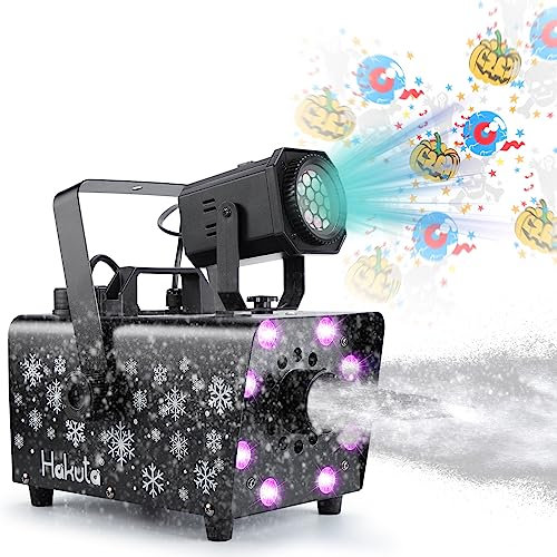 Hakuta Machine à neige 800W avec 8 LED et projecteur, y compris 2 télécommandes, machine à neige éclairage coloré pour Halloween, Noël, mariage, fêtes et scène DJ