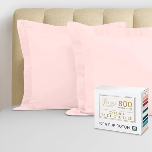 Pizuna Luxueux Set de 2 Taies d'oreiller 65x65 cm Rose Clair, 100% Coton Longue Tige 800 Fils Armure Satin Taies d'oreiller Douces 65x65 en Coton (Rose Clair taies d'oreiller 2 Pièces)