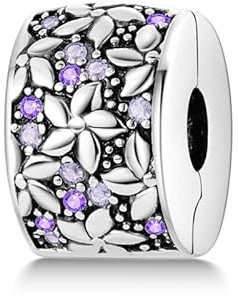 CYCUFF Clip Spacer Charm für Armband 925 Sterling Silber Pave Cubic Zirkonia Clip Verschluss Stopper Bead Charm Geschenk für Frauen Family Friends (Eleganter Blumenclip)