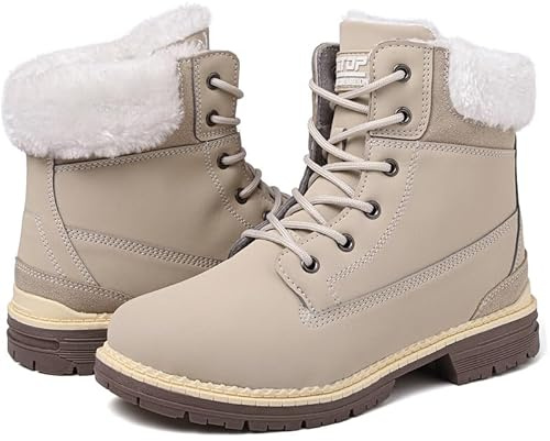 ziitop Stivali Donna Inverno Scarpe da Neve Impermeabili Stivaletti Pelliccia Stringate Outdoor Stivali da Trekking Caldi Snow Boots