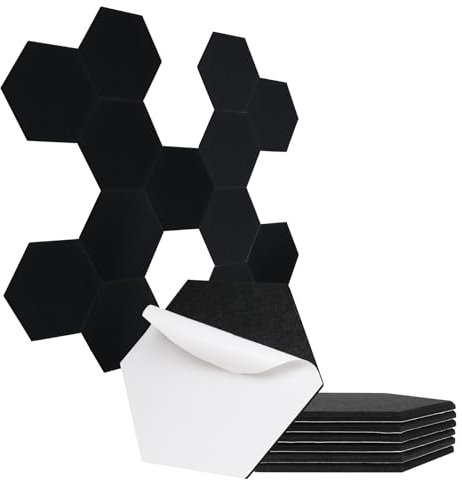 Panneaux acoustiques Hexagonal Autocollante, Lot de 12 Mousse Acoustique Haute Densit 230 kg/m³, 30x26x1cm Mousse Anti Bruit pour Mural, Studios d'enregistrement, Salles de Musique