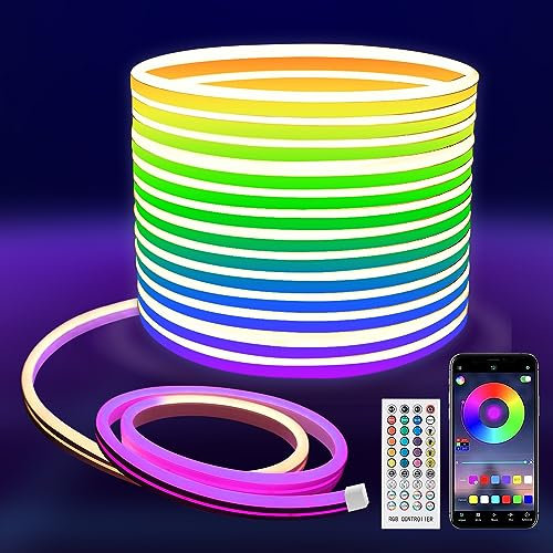 MMEEVT 10m neon led Strip，APP Control, mit Fernbedienung, IP67 Wasserdichtes Flexibles LED Band, 24V RGB LED Band neon Rope Light, Anwendbar für Schlafzimmer, Raum und Outdoor Dekoration