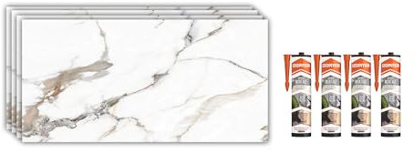 IZODEKOR Wandverkleidung Marmoroptik -4 Pcs 120x60cm- Alternative zu Badfliese/Küchenfliese, Duschwandpaneele, Wandpaneel für Küchenrückwand, Badezimmer, mit 4x Montagekleber | Garden of Eden