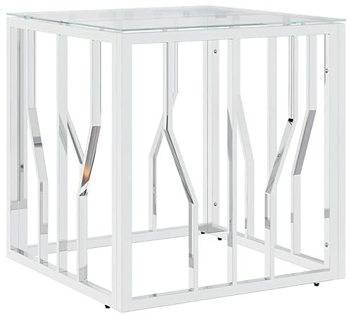 vidaXL Couchtisch, Beistelltisch mit viel Platz für Snacks Getränke, Sofatisch für Wohnzimmer, Tisch Kaffeetisch Telefontisch, Silbern Edelstahl Glas