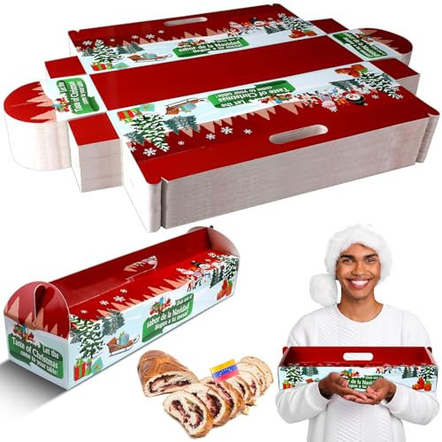 Cholemy 100 Stück Weihnachts-Schinken-Brotboxen, Behälter, 45,7 x 12,1 x 7,6 cm, Pappbeutel, Backwaren, Backwaren, für hausgemachtes Brot, Urlaub, Verpackung, Geschenk, mit Griff (ohne Fenster)