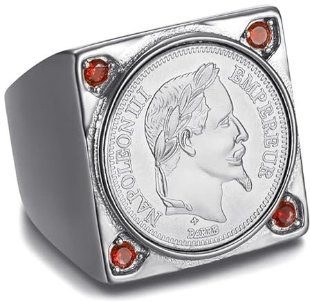 BOBIJOO Jewelry - Napoleonring, quadratisch, Siegelring, Herren, Edelstahl, Silber, Rubin, Rot, Zirkonia, Edelstahl
