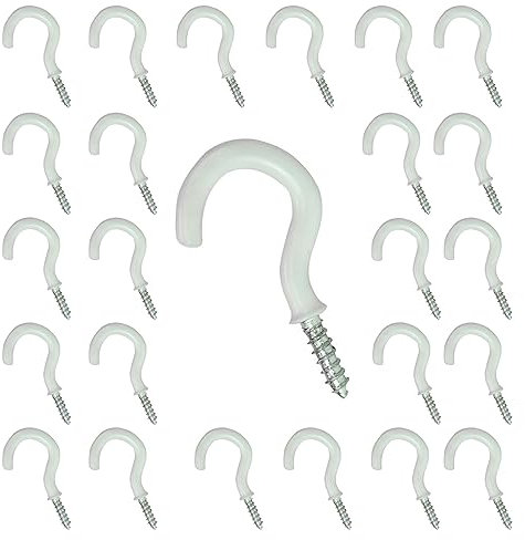 fiXte® Plastic Coated Shouldered Mug Cup Hooks, 25 mm (1.1/2 inch) - White (Pack of 25)