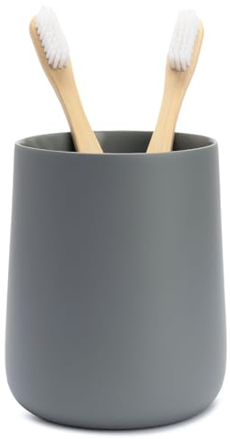 Yew Design portaspazzolini e portadentifricio con bicchiere, grigio opaco, per bagno e lavandino – Organizer rotondo per spazzolini elettrici, filo interdentale, rasoi