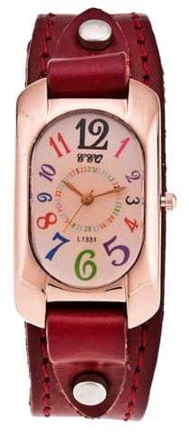 Ailan Damen Armbanduhr mit Lederband, Quarz, Rot, Wasserfest, Klassisch, Elegant, Batteriebetrieben, Schnalle