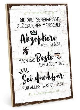 TypeStoff Holzschild mit Spruch – Glück – im Vintage-Look mit Zitat als Geschenk und Dekoration zum Thema Geheimnis - HS-01378