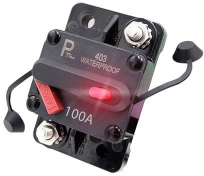 parts PTT Disyuntor Reiniciable 100A 12V-48VDC – Impermeable con Termoprotección, Montaje en Superficie con Indicación LED, para Coche, Barco, Camper y Audio