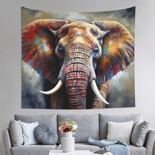 DEHIWI Tier-Ölgemälde Elefant Wandteppich Leichte Weiche Kunst Wandbehang Für Schlafzimmer, Wohnzimmer, Schlafsaal, 150 x 130 cm