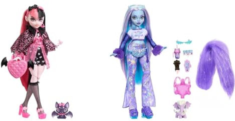 Monster High Abbey Bominable Yeti mit Mammut-Haustier und Accessoires & Draculaura Puppe - Vamp-tastische Mode, Umhang, Accessoires, Haustierfledermaus, für Kinder ab 6 Jahren, HHK51