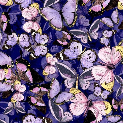 Textrend - Schlingenstrick als Meterware - Baumwollweben - Textilien 1x1.65m - Stoffe Meterware - Digitaldruck (Violette Schmetterlinge)