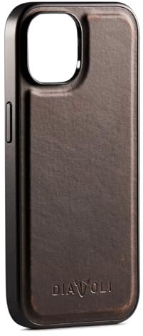 DIAVOLI - Lederhülle - Case - Hülle - Ledercase für iPhone 15 - Kompatibel mit Mag-Safe - Magneten - Handyhülle - Schutzhülle - Leder Braun