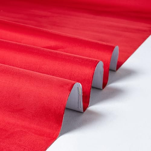 Fuhrwerkdesign® Mikrofaserstoff Klebefolie Wildleder Optik Selbstklebend Auto Stoff Stretch Dehnbar Velvet Velour Kunstleder Wildlederimitat (Rot, 500cm x 150cm)