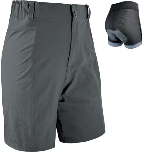 Wulibike Radlerhose Damen Mountainbike-Radhose 2 in 1 gepolstert MTB Shorts Frauen Fahrradhose mit Polsterung Reiten Fahrrad Radfahrhose Reißverschlusstaschen Grau S